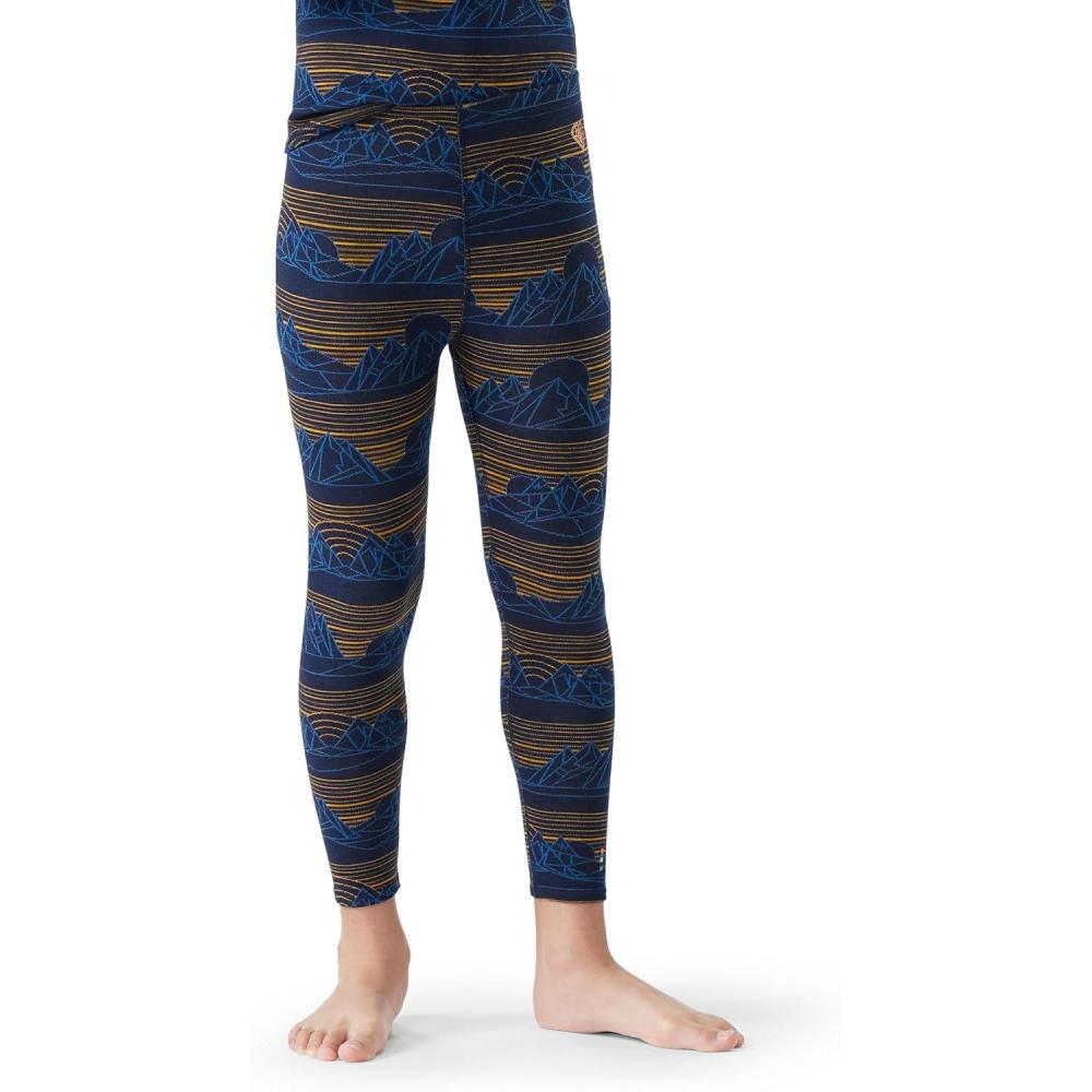 imageSmartwool Kids Classic Thermal Merino Base Layer Bottoms for Boys and GirlsToddlerLittle KidBig KidDeep Navy Geo Peaks
