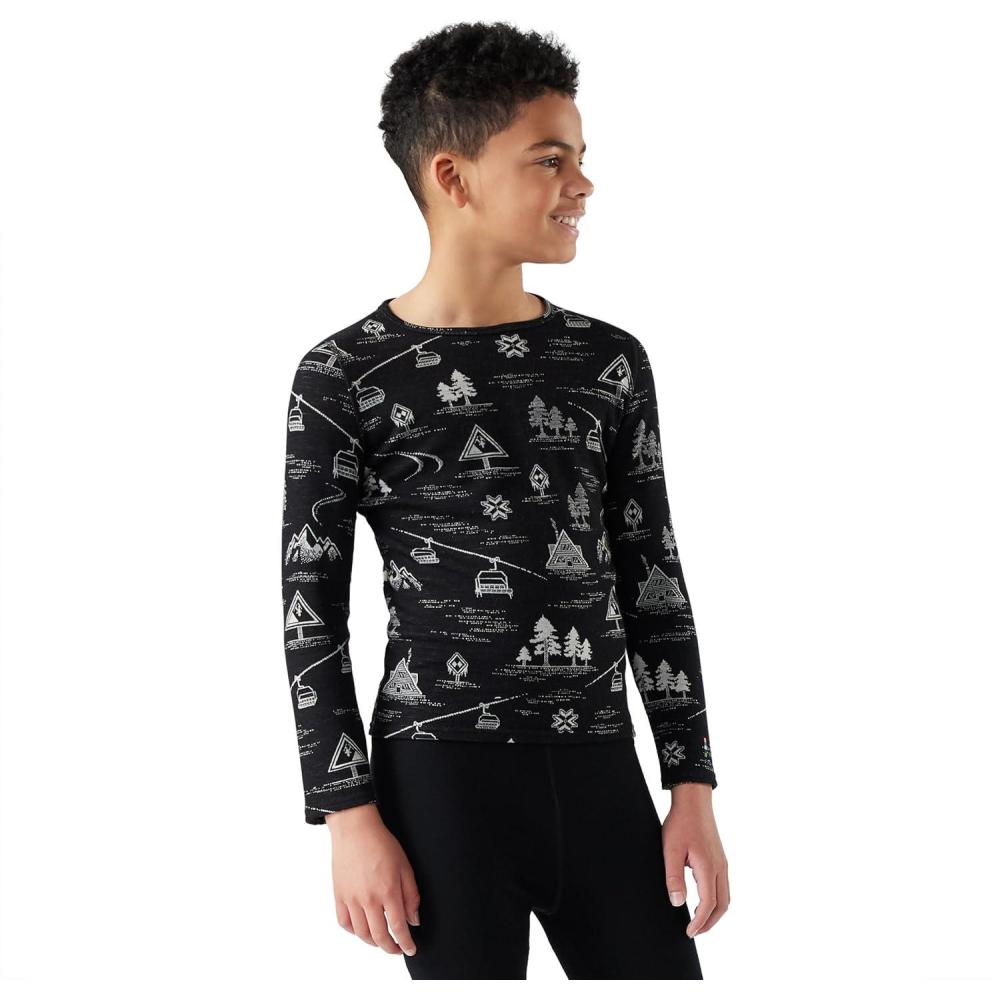 imageSmartwool Kids Classic Thermal Merino Base Layer Crew for Boys and GirlsBlack Ski Day