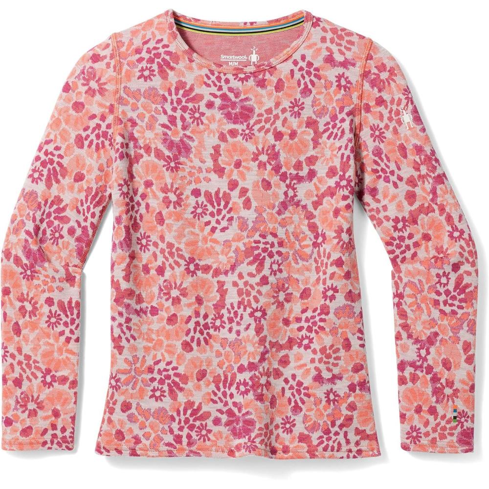 imageSmartwool Kids Classic Thermal Merino Base Layer Crew for Boys and GirlsFestive Fuchsia Floral