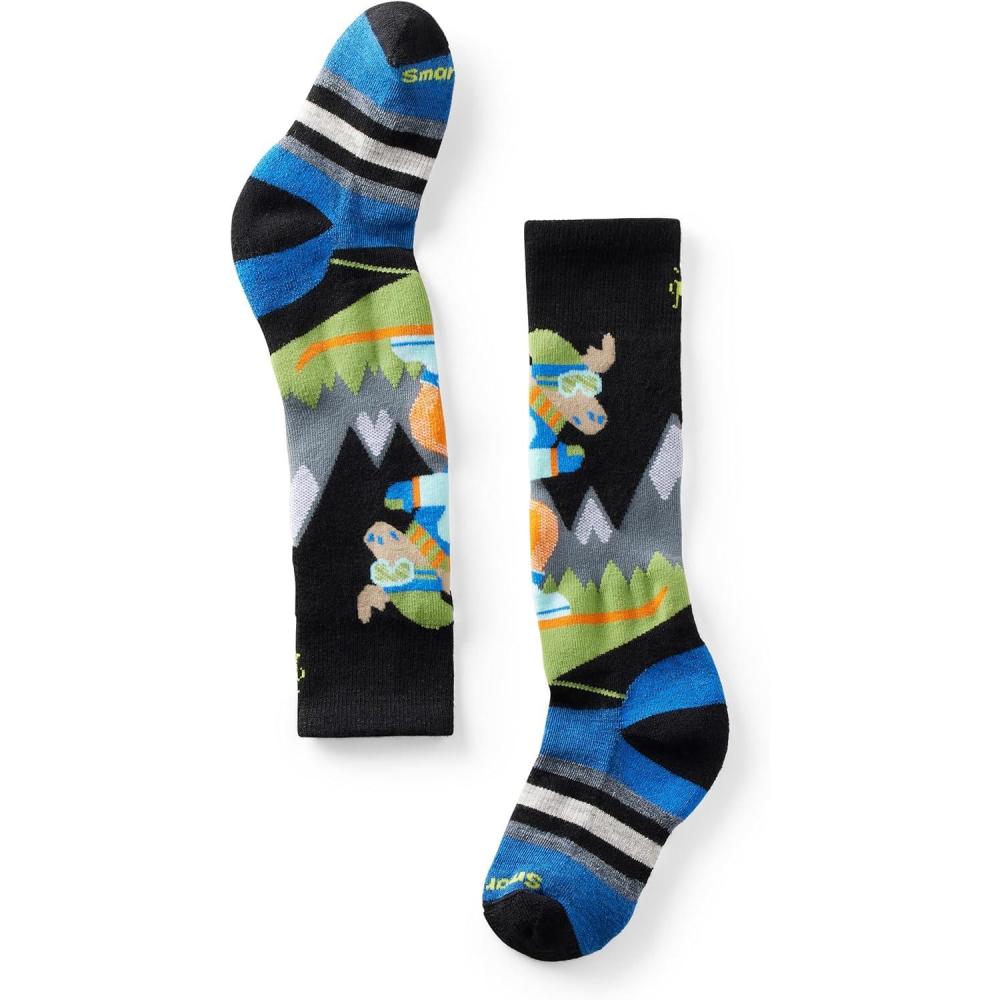 imageSmartwool Kids Wintersport Full Cushion Over the Calf Mountain Moose Pattern SocksBlack