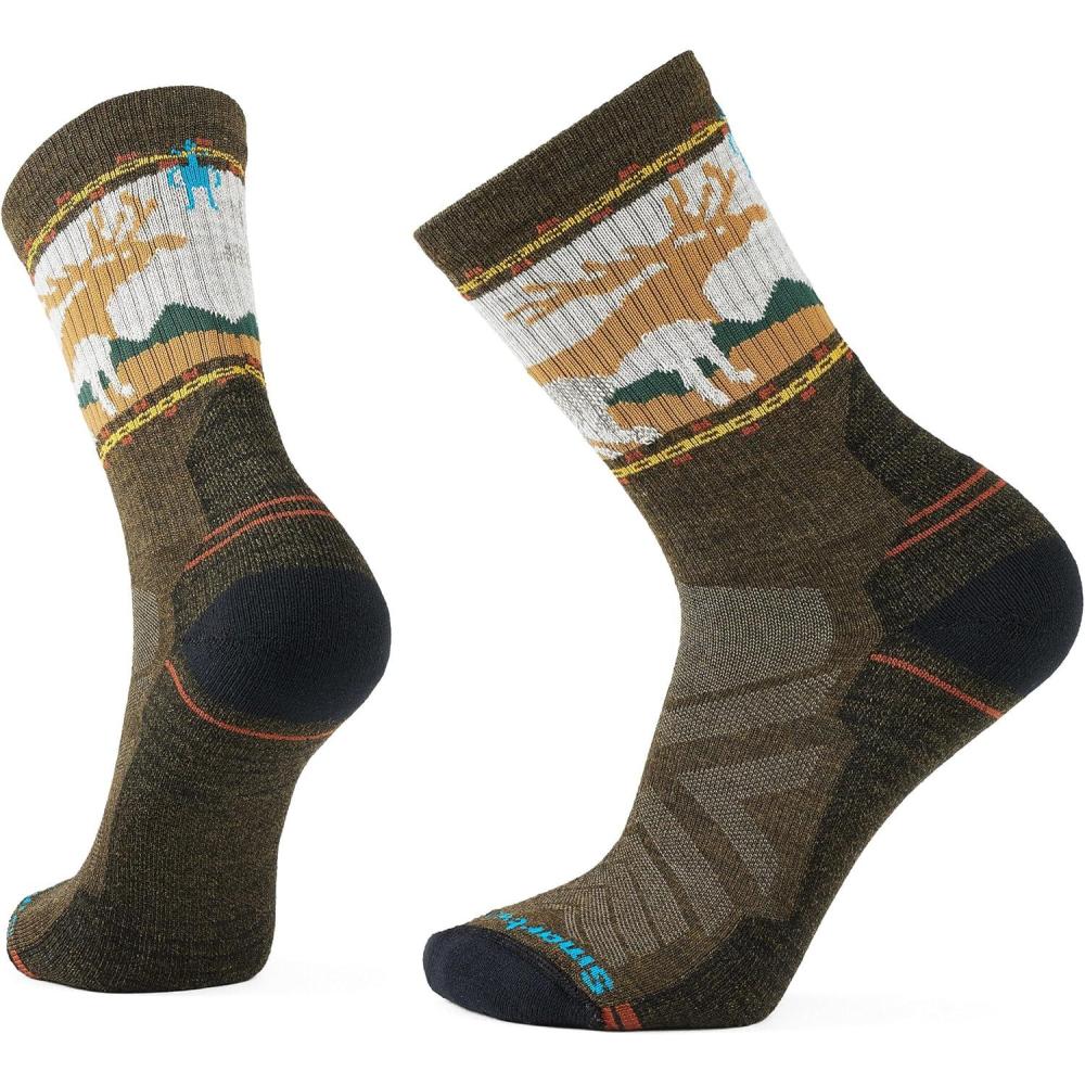 imageSmartwool Mens Hike Light Cushion Mountain Moose Crew SocksMilitary Olive