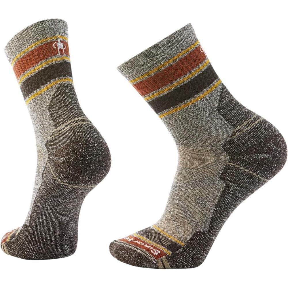 imageSmartwool Mens Hike Light Cushion Striped Mid Crew SocksTaupeNatural Marl
