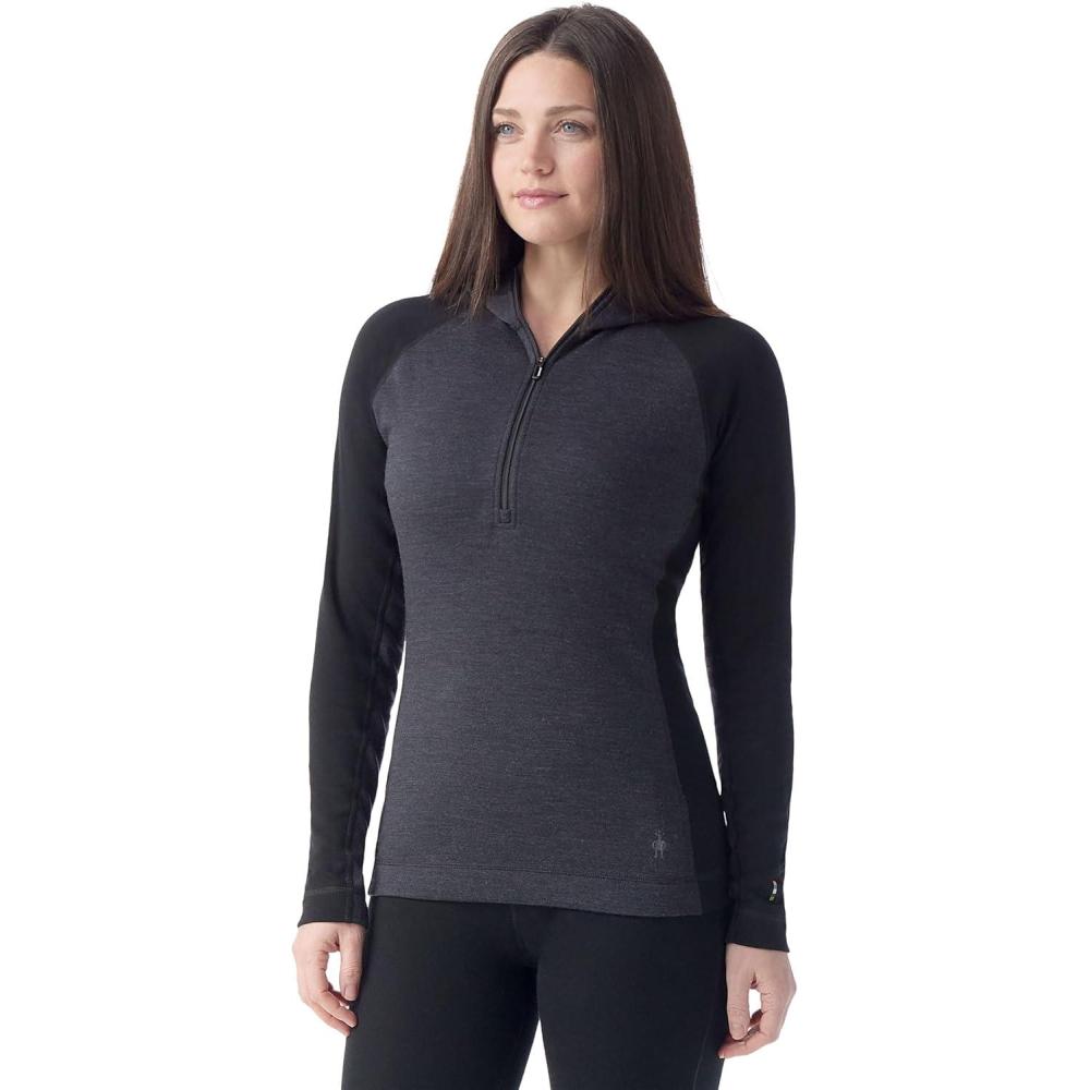 imageSmartwool Womens Classic Thermal Merino Base Layer 12 Zip HoodieBlackcharcoal Heather