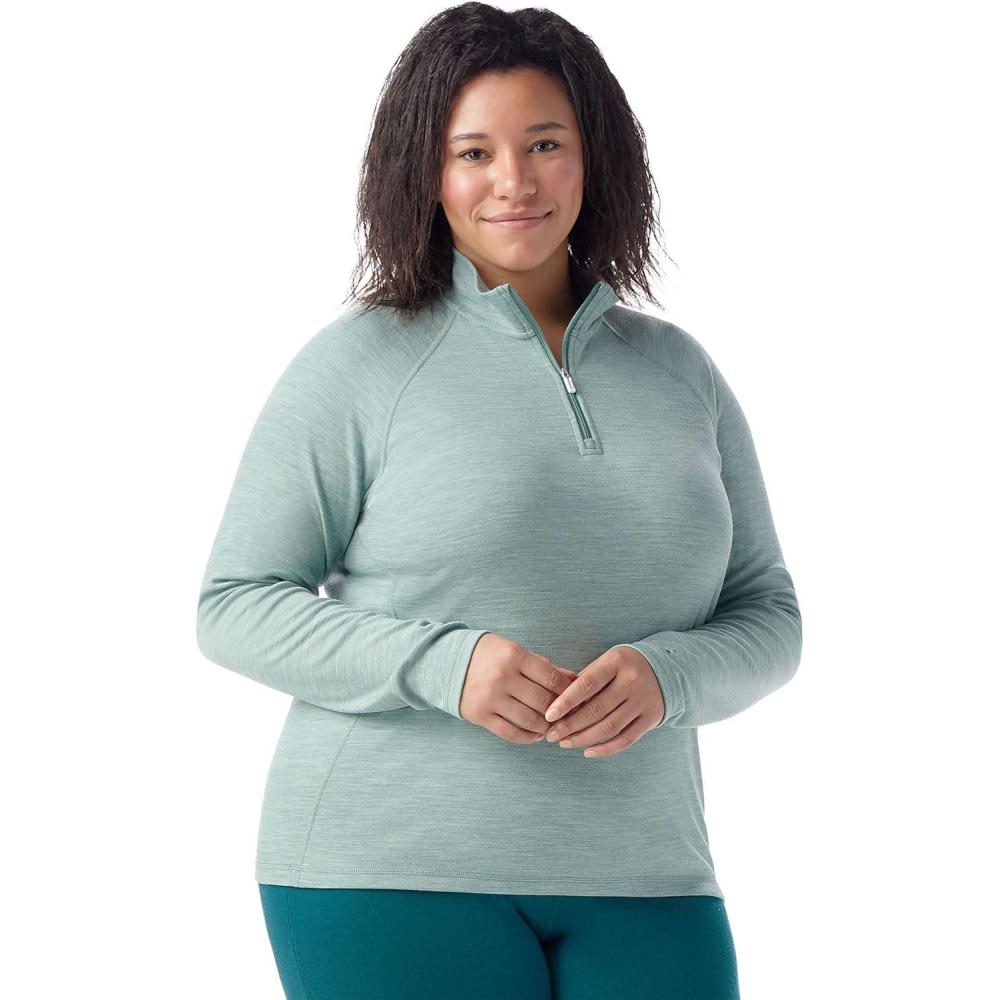 imageSmartwool Womens Classic Thermal Merino Base Layer 14 Zip PlusArctic Green Heather