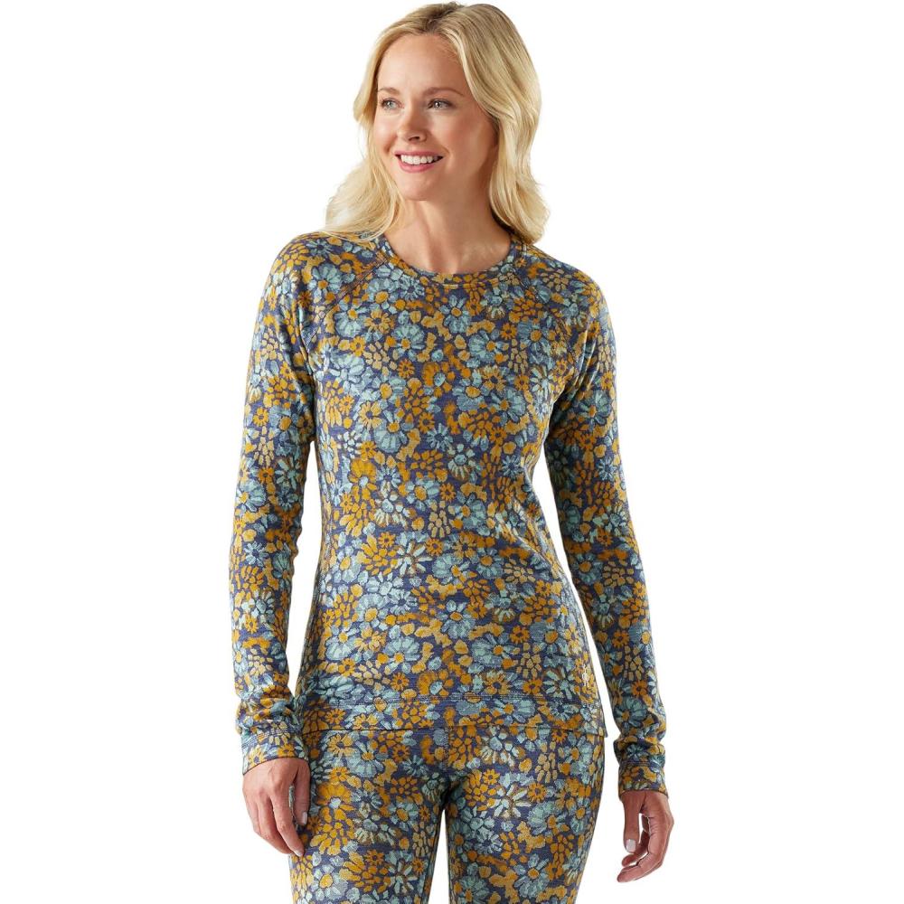 imageSmartwool Womens Classic Thermal Merino Base Layer CrewPacific Blue Floral