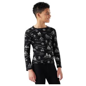 Smartwool Kid’s Classic Thermal Merino Base Layer Crew for Boys and Girls(Black Ski Day)