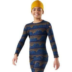 Smartwool Kid’s Classic Thermal Merino Base Layer Crew for Boys and Girls(Deep Navy Geo Peaks)