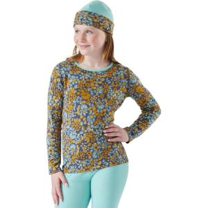Smartwool Kid’s Classic Thermal Merino Base Layer Crew for Boys and Girls(Pacific Blue Floral)