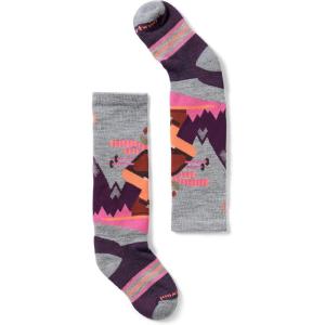 Smartwool Kids’ Wintersport Full Cushion Over the Calf Mountain Moose Pattern Socks(Light Gray-pink)