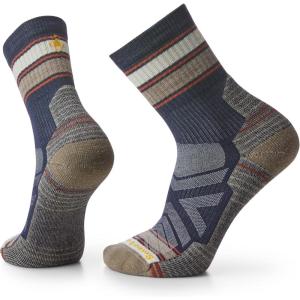 Smartwool Men’s Hike Light Cushion Striped Mid Crew Socks(Deep Navy)