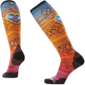 Smartwool Men’s Ski Zero Cushion Geo Peaks Print Over The Calf Socks(Orange Rust)