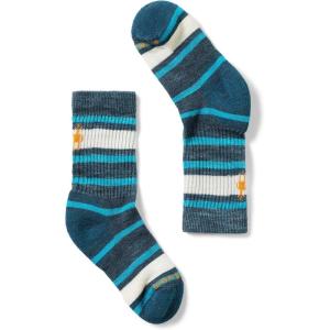 Smartwool Unisex Kid’s Hike Light Cushion Striped Crew Socks (Toddler/Little Big(Twilight Blue)