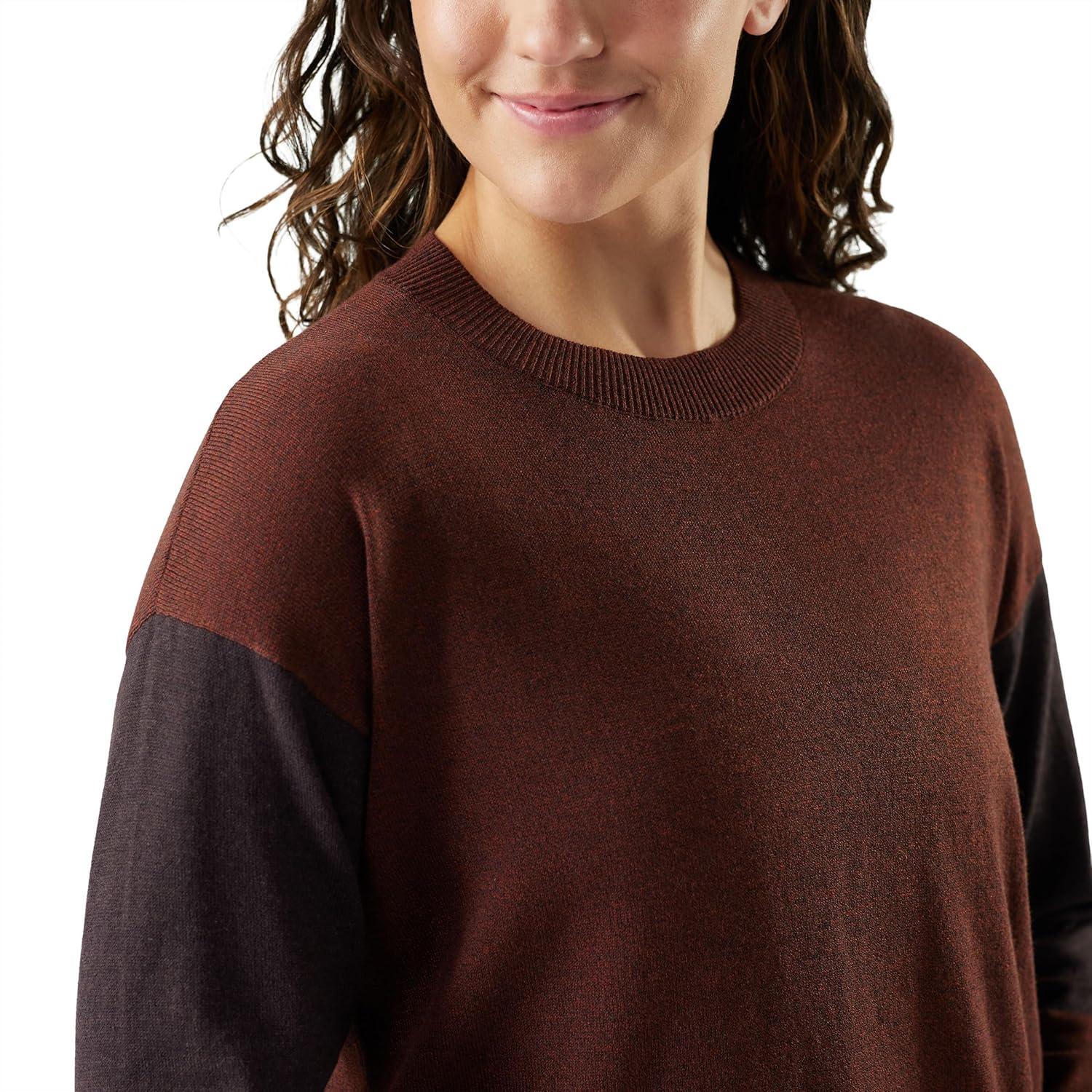 imageSmartwool Womens Edgewood Colorblock Crew SweaterPecan BrownMink