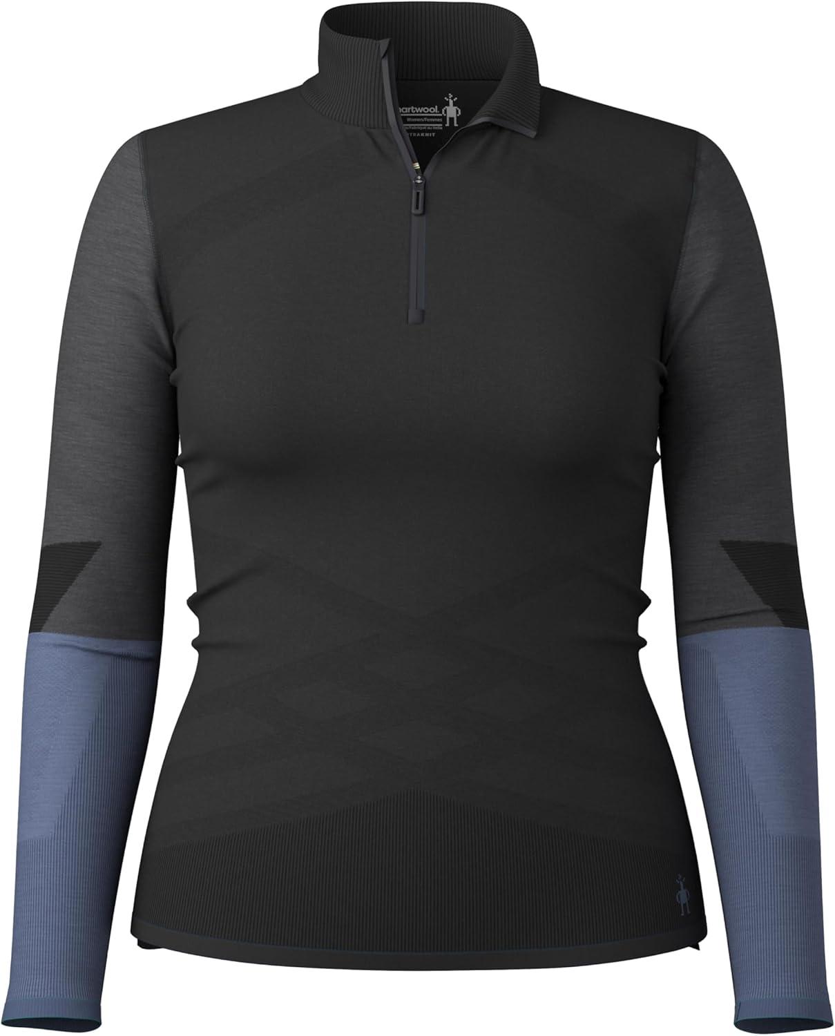 imageSmartwool Womens Intraknit Thermal Merino Base Layer Colorblock 14 ZipBlackcharcoal