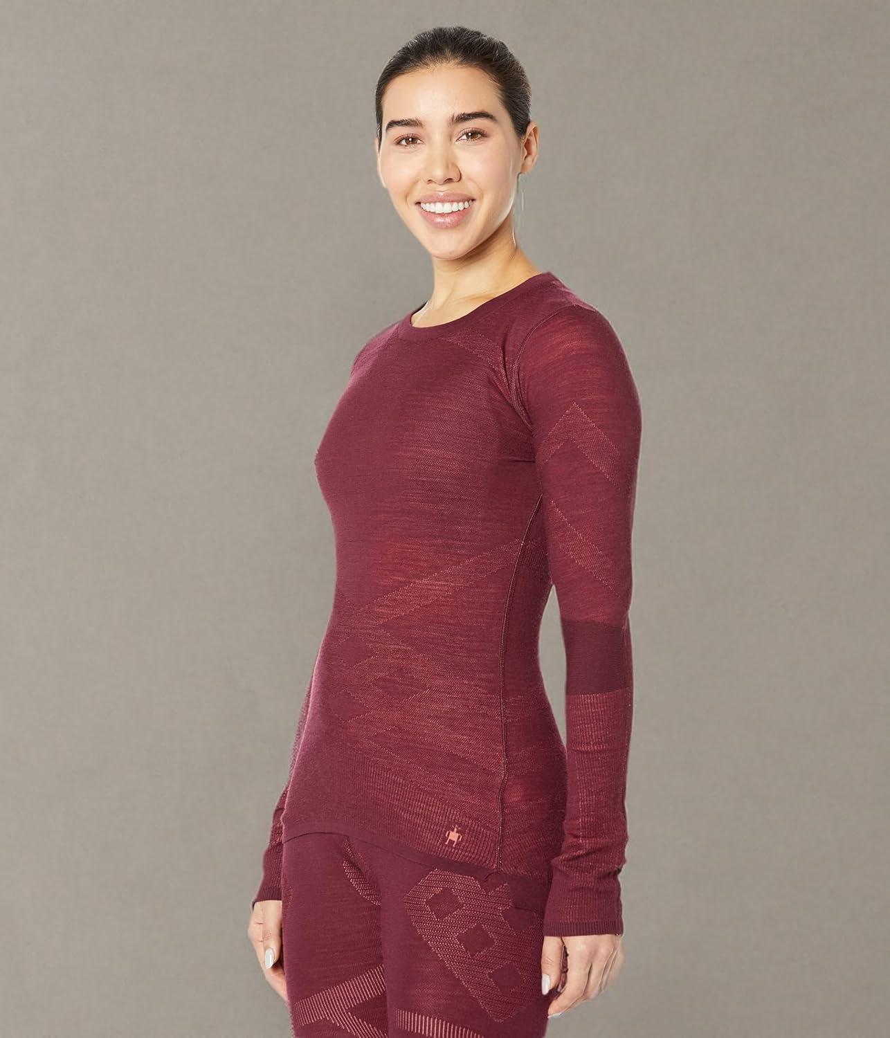 imageSmartwool Womens Intraknit Thermal Merino Base Layer Crew Breathable Merino Wool Long Sleeve ShirtBlack Cherry