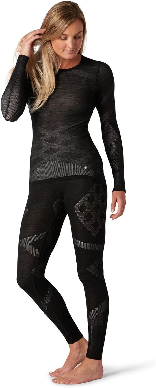imageSmartwool Womens Intraknit Thermal Merino Base Layer Crew Breathable Merino Wool Long Sleeve ShirtBlackwhite