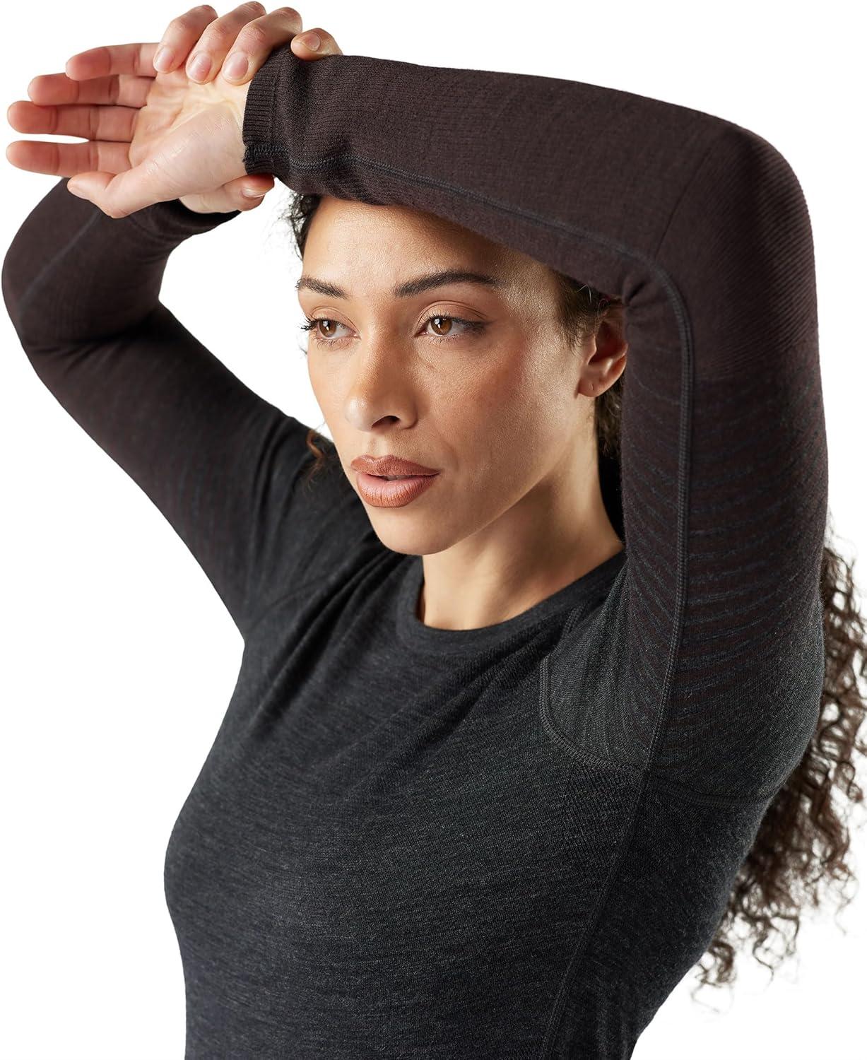 imageSmartwool Womens Intraknit Thermal Merino Base Layer Crew Breathable Merino Wool Long Sleeve ShirtCharcoalmink Stripe
