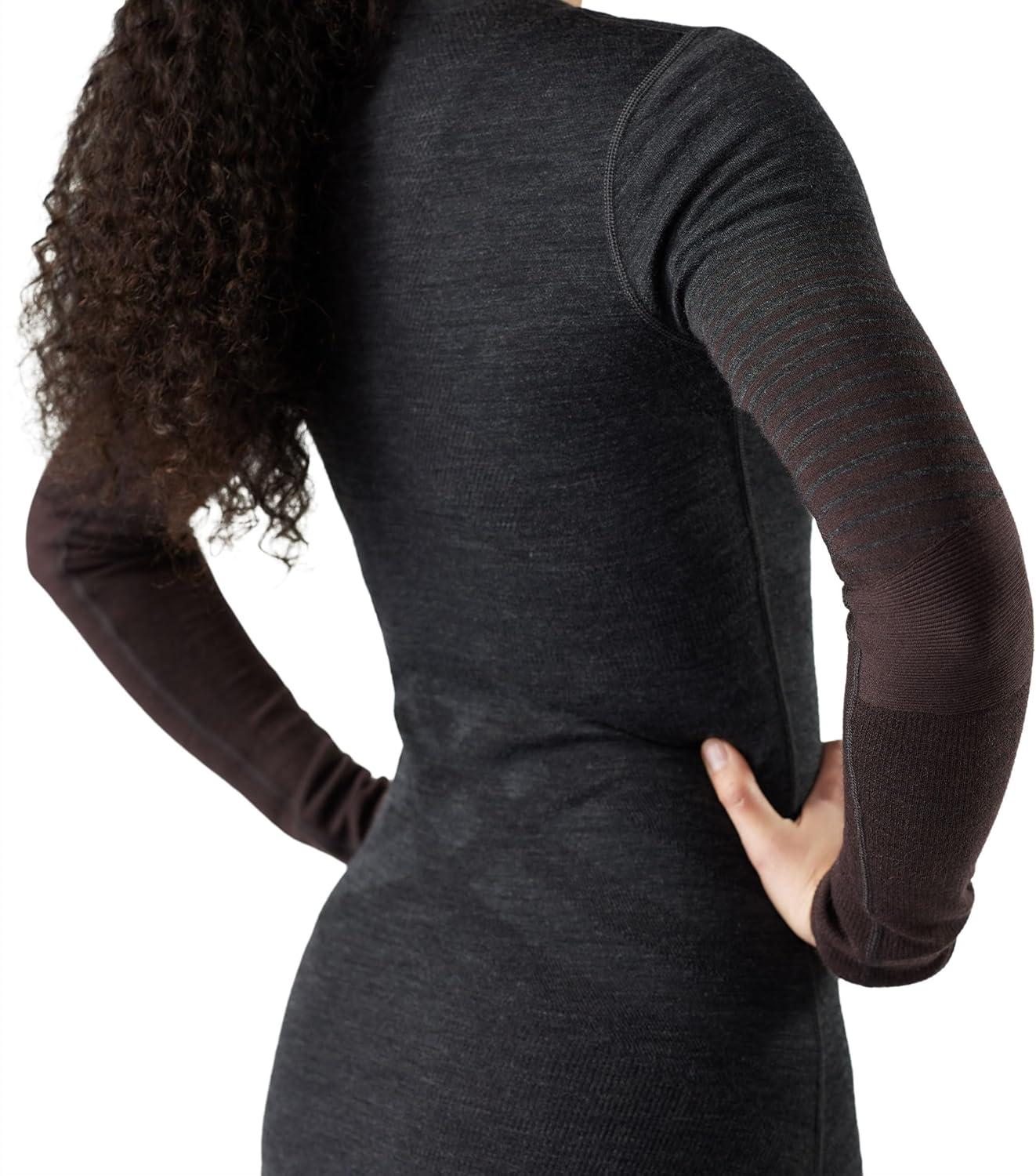 imageSmartwool Womens Intraknit Thermal Merino Base Layer Crew Breathable Merino Wool Long Sleeve ShirtCharcoalmink Stripe