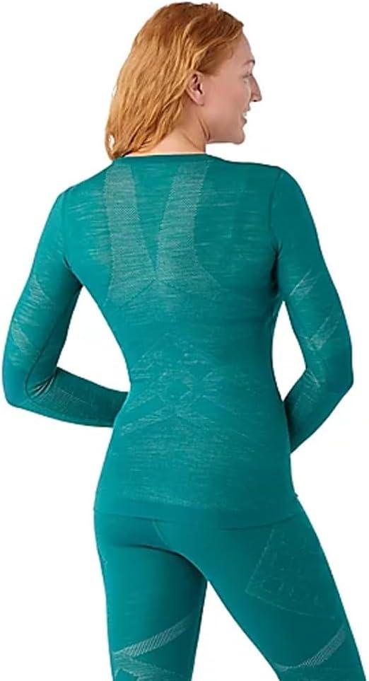 imageSmartwool Womens Intraknit Thermal Merino Base Layer Crew Breathable Merino Wool Long Sleeve ShirtEmeraldwhite