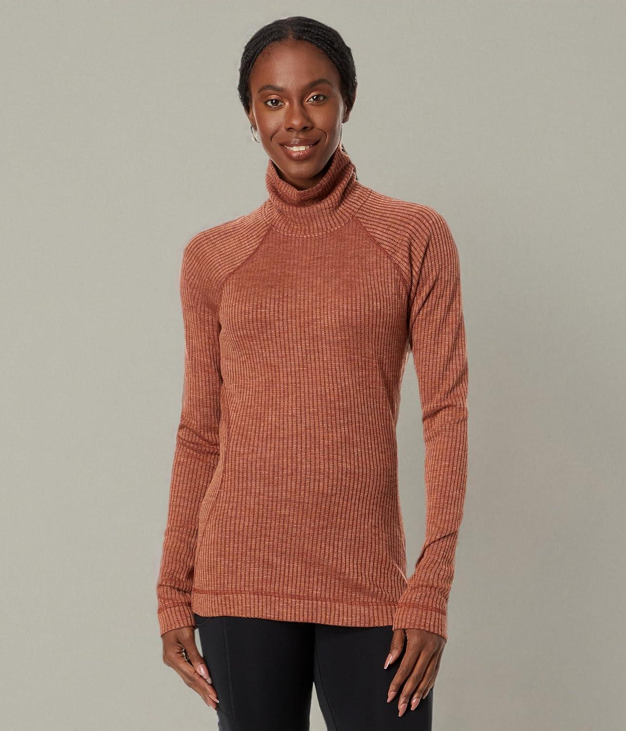 imageSmartwool Womens Thermal Merino Rib TurtleneckPecan Brown Heather