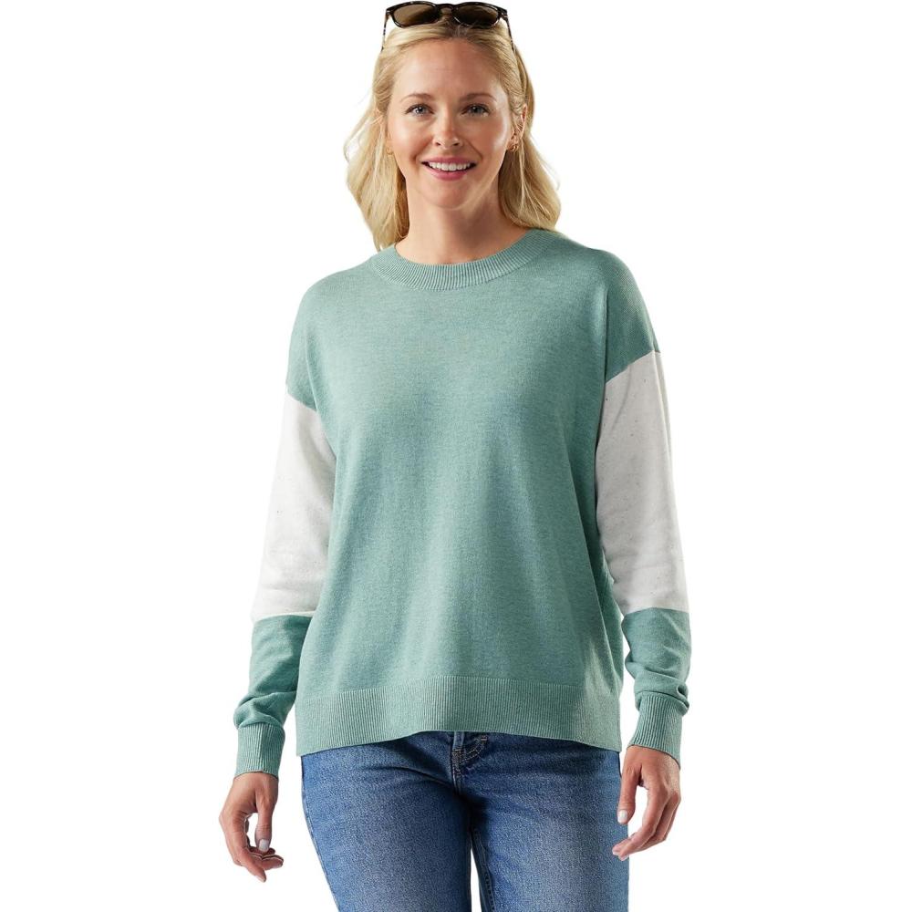 imageSmartwool Womens Edgewood Colorblock Crew SweaterArctic Green