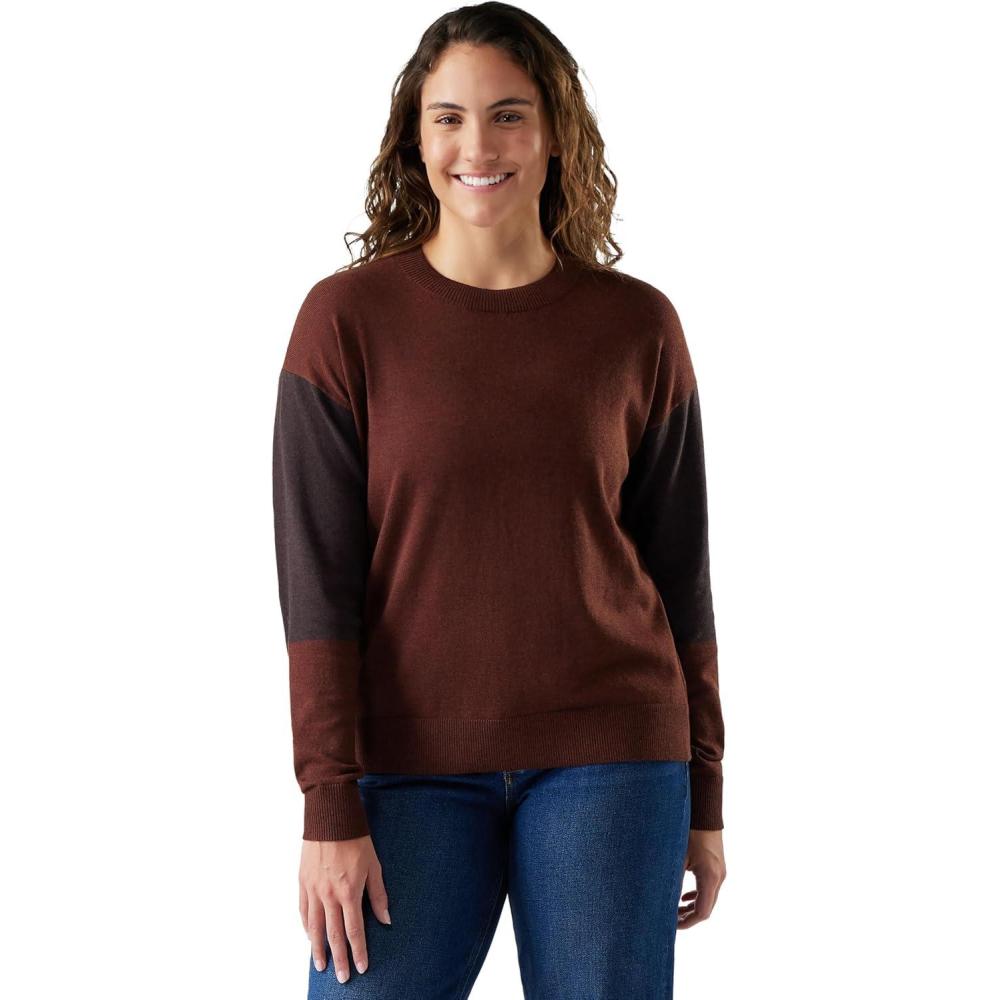 imageSmartwool Womens Edgewood Colorblock Crew SweaterPecan BrownMink