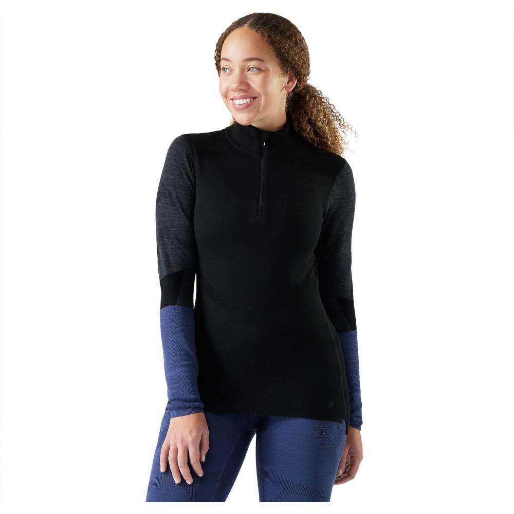 imageSmartwool Womens Intraknit Thermal Merino Base Layer Colorblock 14 ZipBlackcharcoal