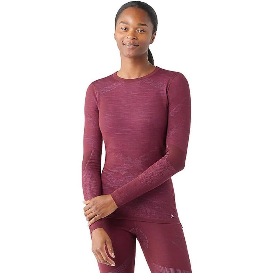 imageSmartwool Womens Intraknit Thermal Merino Base Layer Crew Breathable Merino Wool Long Sleeve ShirtBlack Cherryviolet