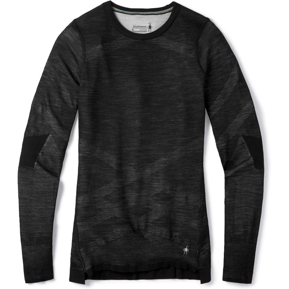 imageSmartwool Womens Intraknit Thermal Merino Base Layer Crew Breathable Merino Wool Long Sleeve ShirtBlackwhite