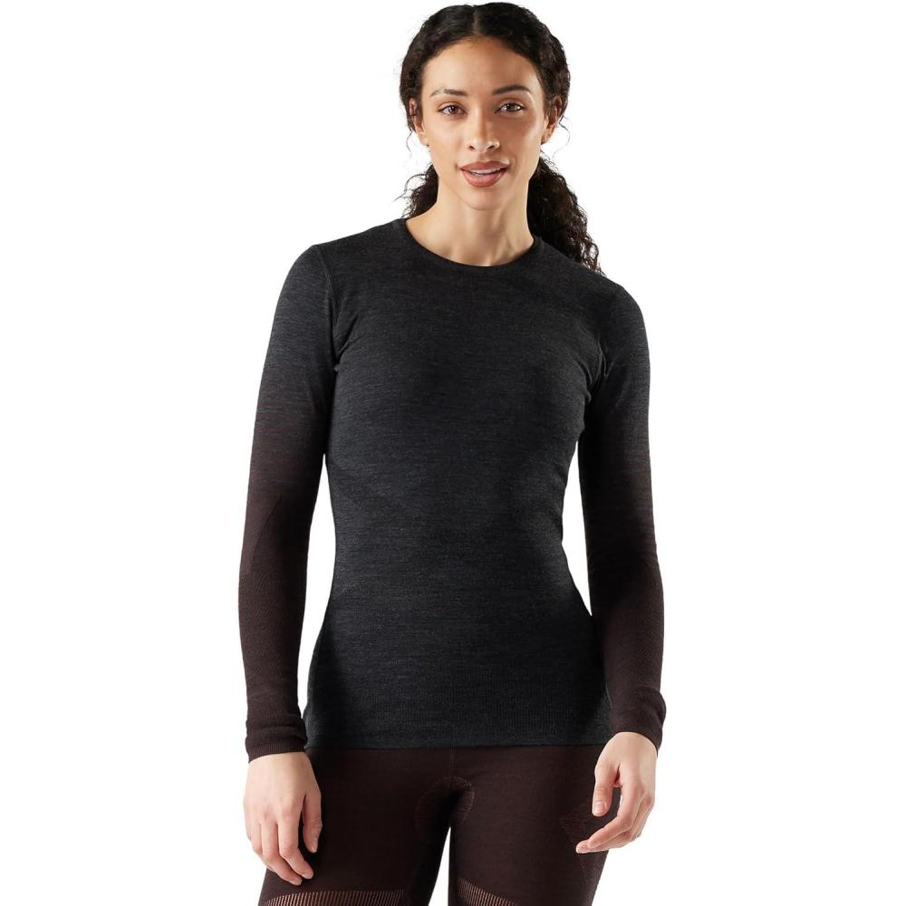 imageSmartwool Womens Intraknit Thermal Merino Base Layer Crew Breathable Merino Wool Long Sleeve ShirtCharcoalmink Stripe