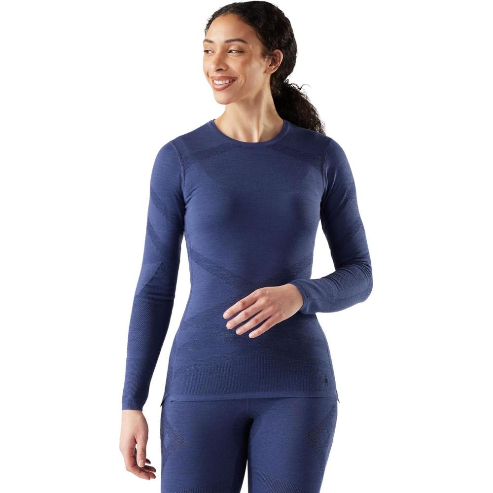 imageSmartwool Womens Intraknit Thermal Merino Base Layer Crew Breathable Merino Wool Long Sleeve ShirtNightfall Bluedeep Navy