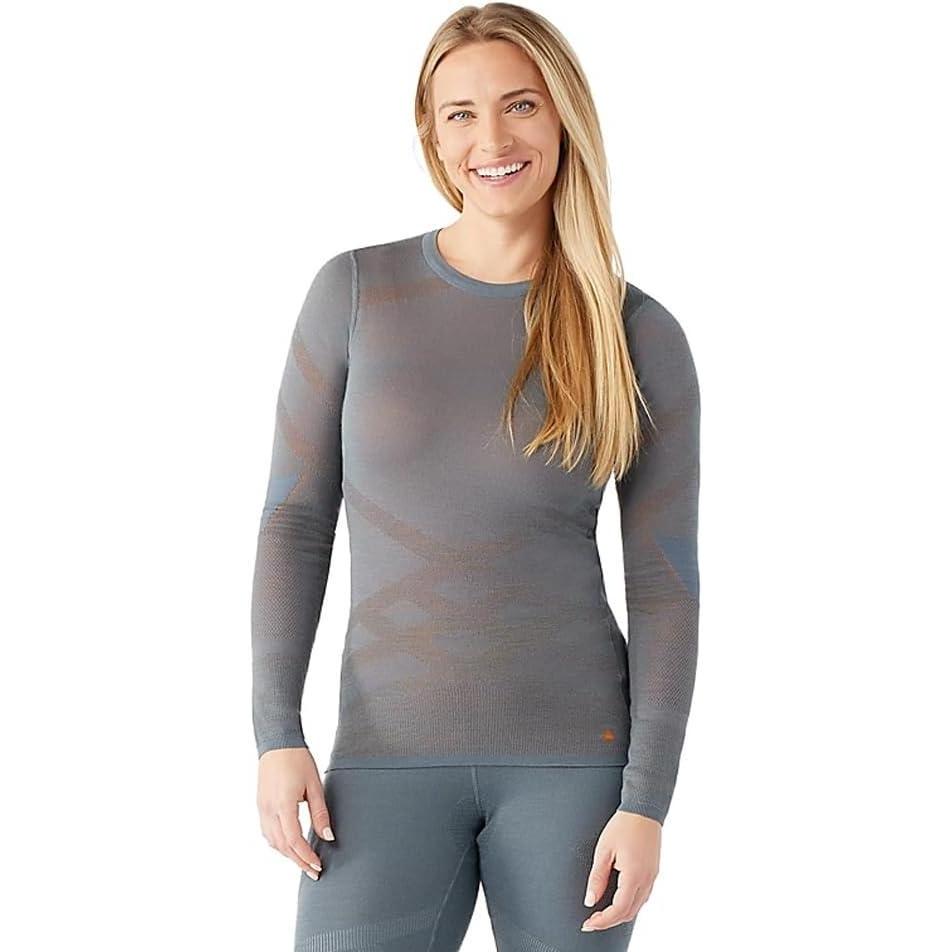 imageSmartwool Womens Intraknit Thermal Merino Base Layer Crew Breathable Merino Wool Long Sleeve ShirtPewter Bluemarmalade