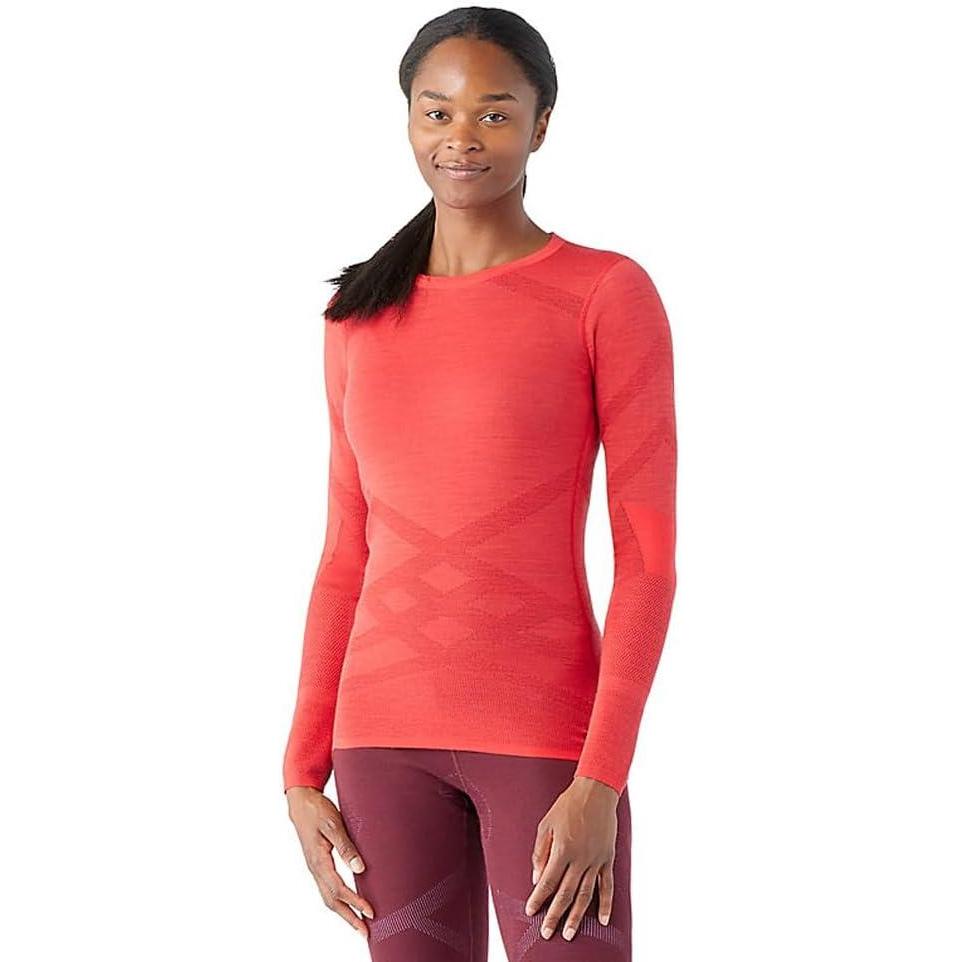 imageSmartwool Womens Intraknit Thermal Merino Base Layer Crew Breathable Merino Wool Long Sleeve ShirtScarletblack Cherry