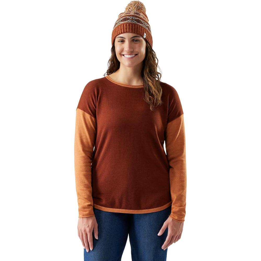 imageSmartwool Womens Shadow Pine Colorblock SweaterPecan Brown Heather
