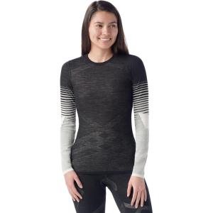 Smartwool Women’s Intraknit Thermal Merino Base Layer Crew, Breathable Merino Wool Long Sleeve Shirt(Black-white Stripe)